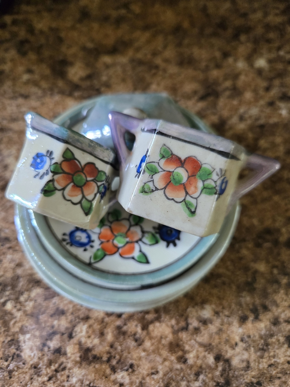 Antique 1920s Hand-Painted Mini Ceramic Tea Set